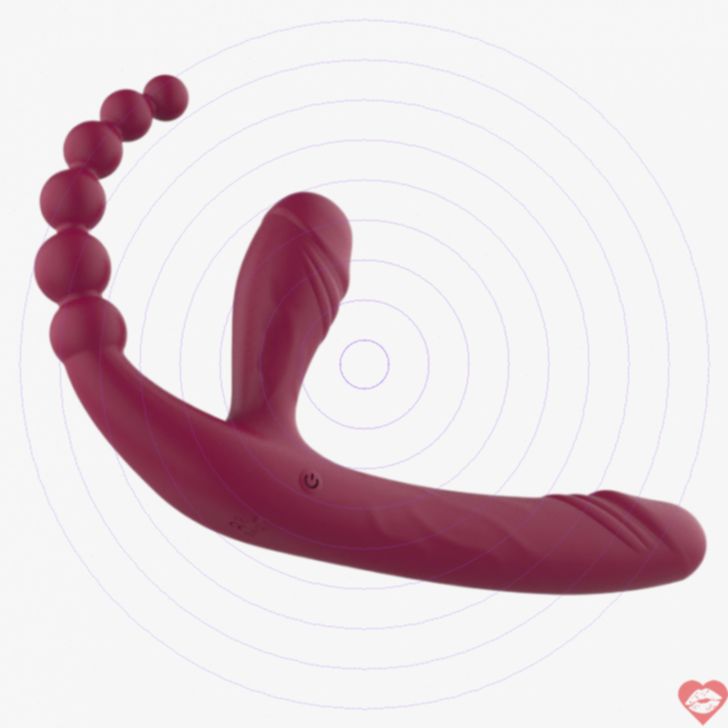 Dildo 3 đầu strapless rung 10 chế độ cặp đôi 