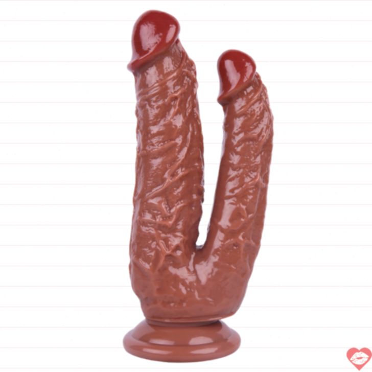 Double Dildo Brown Texture Xuyên Thủng Thực 