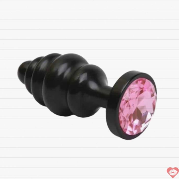 4sexdream Ribbed Plug 8.2cm đen hồng strass hậu môn