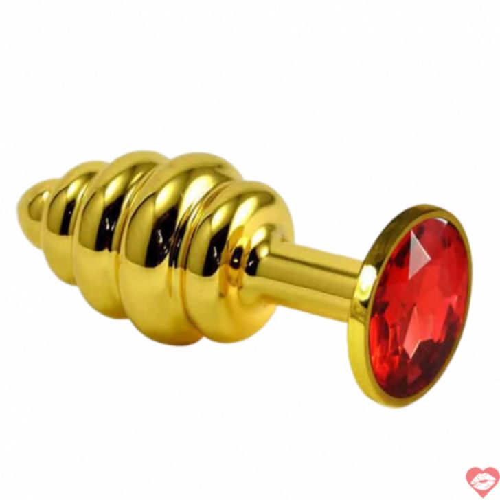 Butt Plug LoveToys Ribbed Vàng Kristal Đỏ