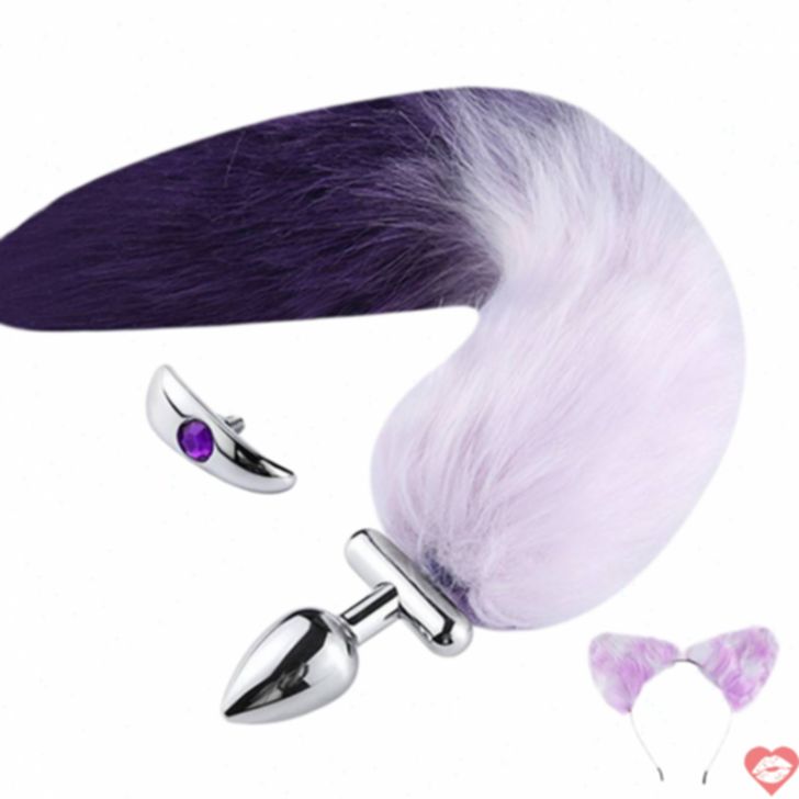 MT Cat Ear Đuôi Mèo Plug Tím Trắng 2.8cm Siêu Dâm