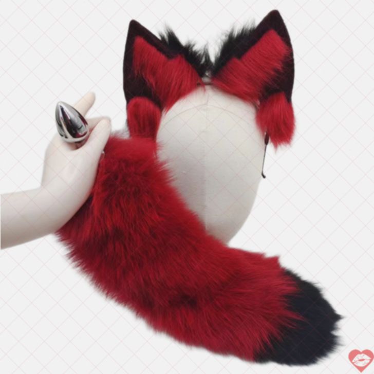 Deep Red Fox Tail Butt Plug Lông Đuôi Cáo Kim Loại