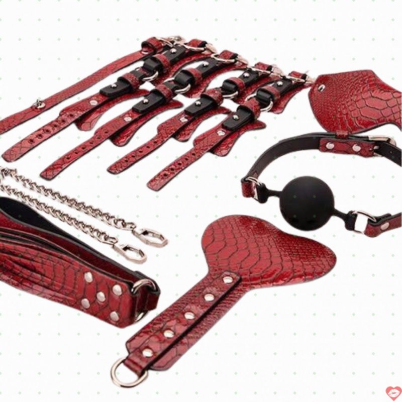 Bộ dụng cụ BDSM da PU cá sấu 7 món cao cấp hấp dẫn 