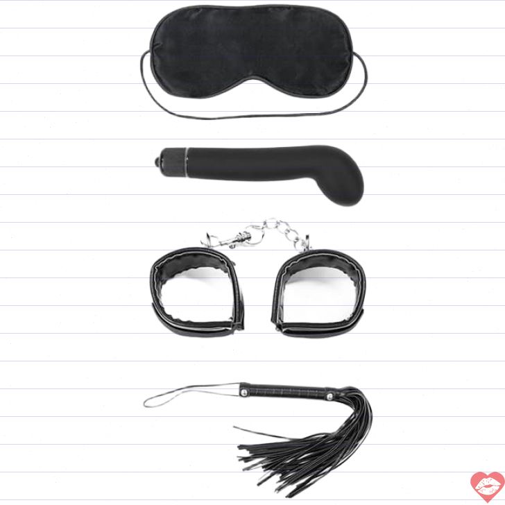 LoveToy Deluxe BDSM Kit 4 Món Đen Vibrator Còng Tay