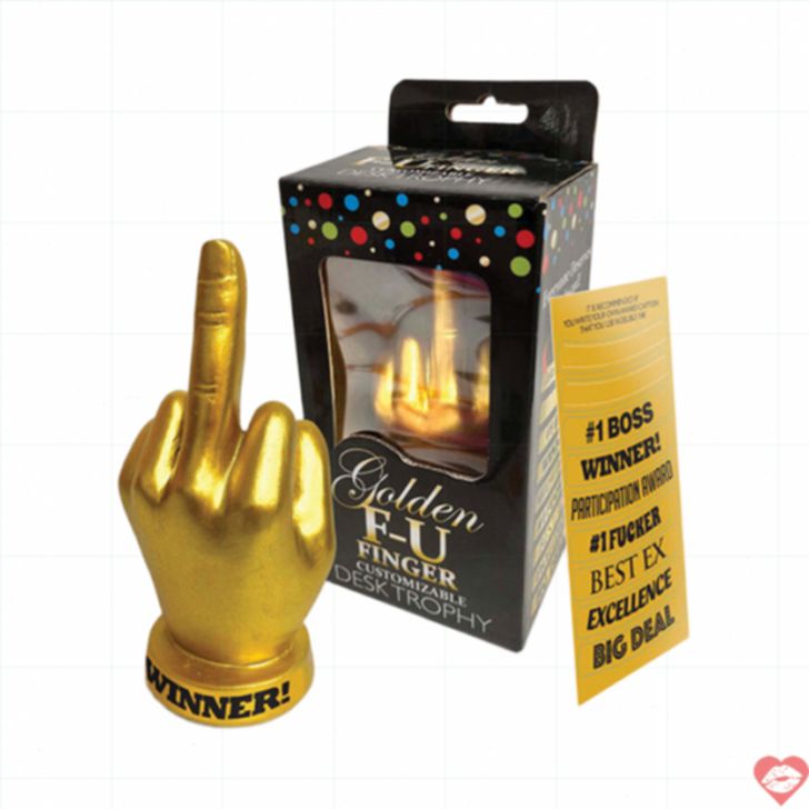 Golden F-U Finger Trophy 15cm Troll Hài Vui 