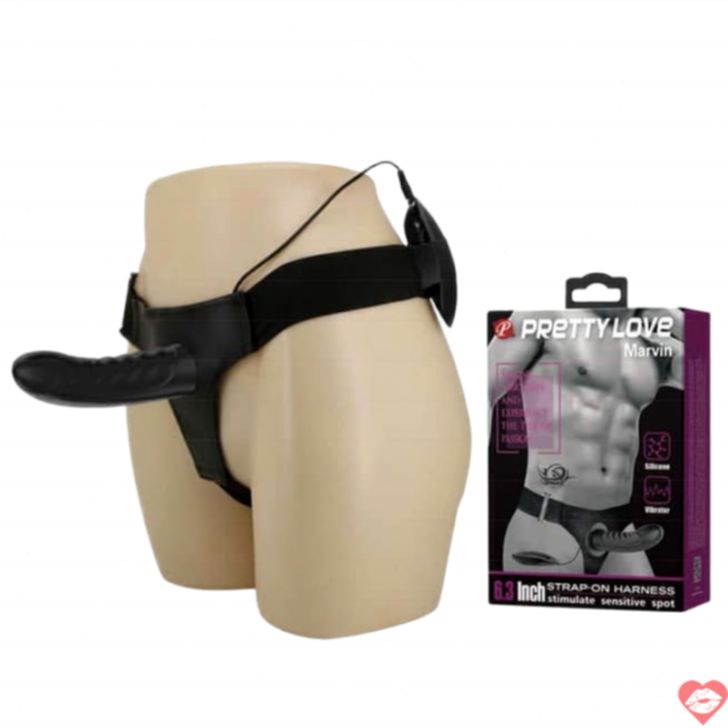 Strapon Rỗng Marvin Baile 16cm Đen Rung Mãnh Liệt 
