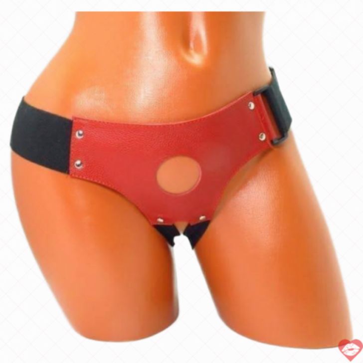 Quần địu strapon da đỏ 4cm BDSM hút hồn 